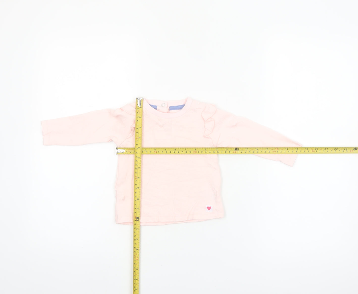 Dunnes Stores Baby Pink Long Sleeve Ruffle Cotton T-Shirt 9-12 Months