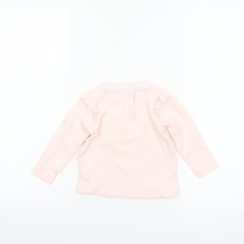 Dunnes Stores Baby Pink Long Sleeve Ruffle Cotton T-Shirt 9-12 Months
