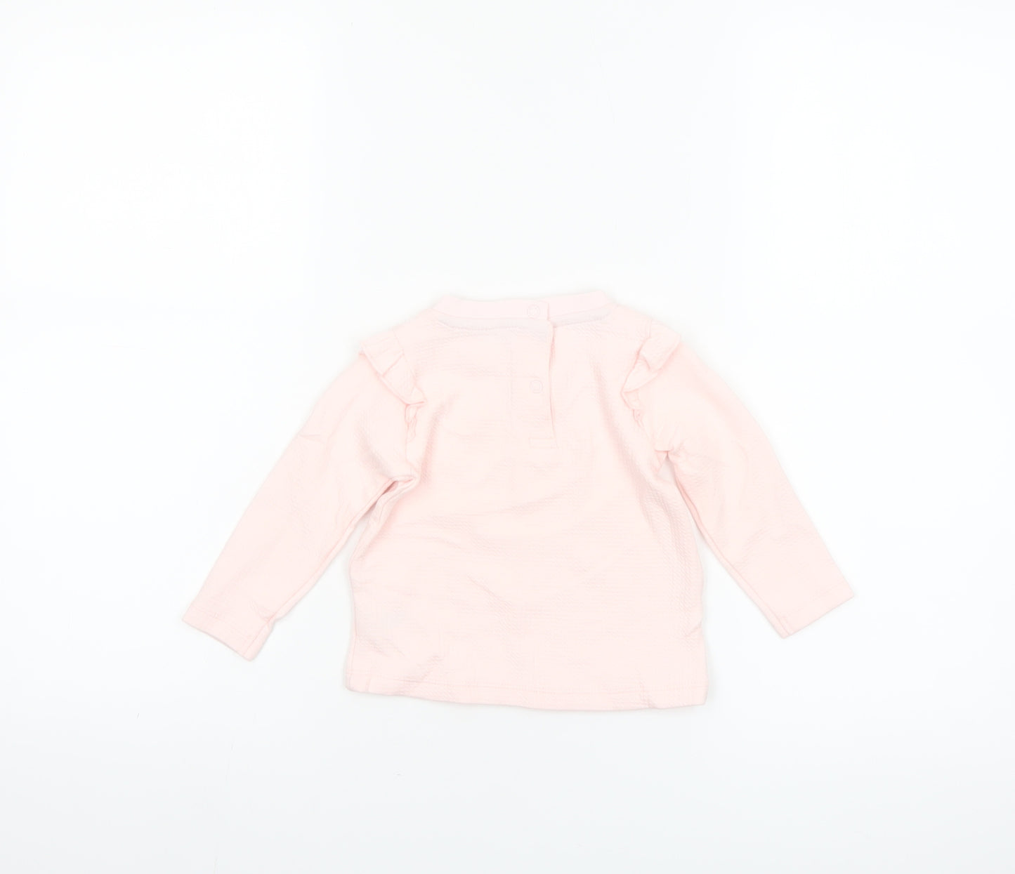 Dunnes Stores Baby Pink Long Sleeve Ruffle Cotton T-Shirt 9-12 Months