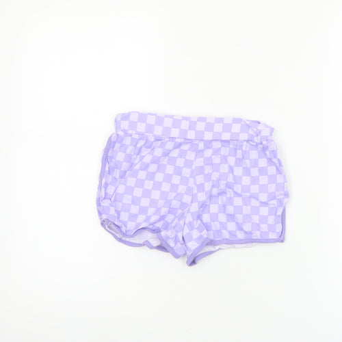 Dunnes Stores Girls Purple Check Cotton Hot Pants Shorts 9-10 Years