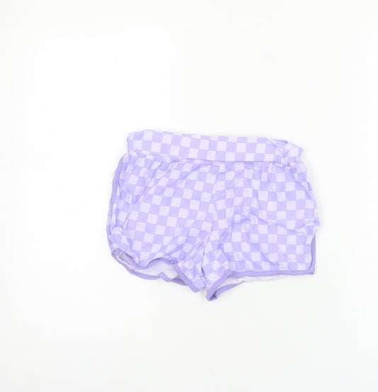 Dunnes Stores Girls Purple Check Cotton Hot Pants Shorts 9-10 Years