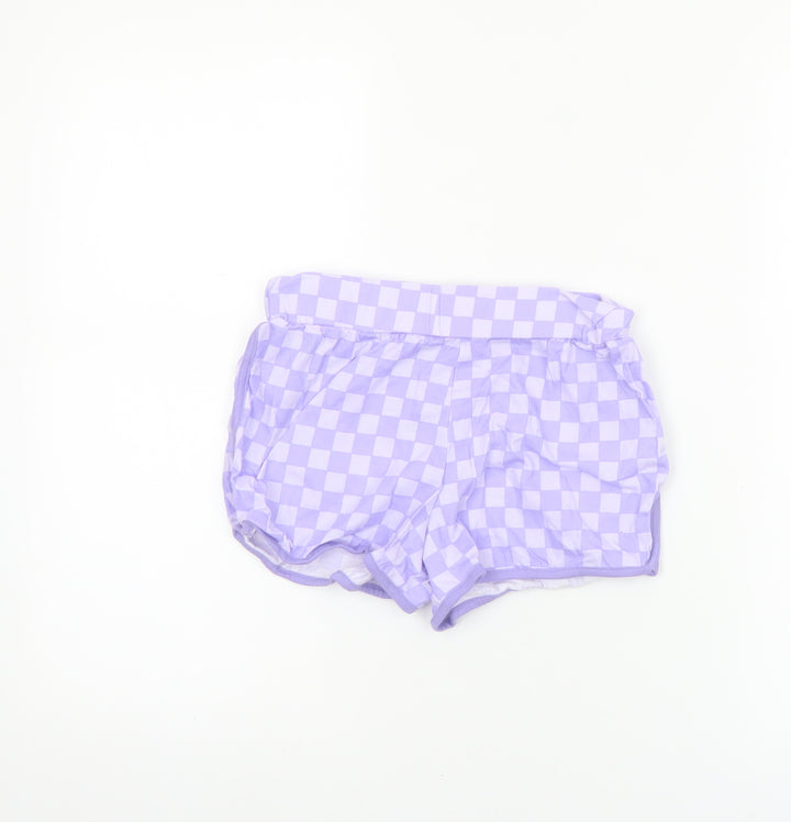 Dunnes Stores Girls Purple Check Cotton Hot Pants Shorts 9-10 Years