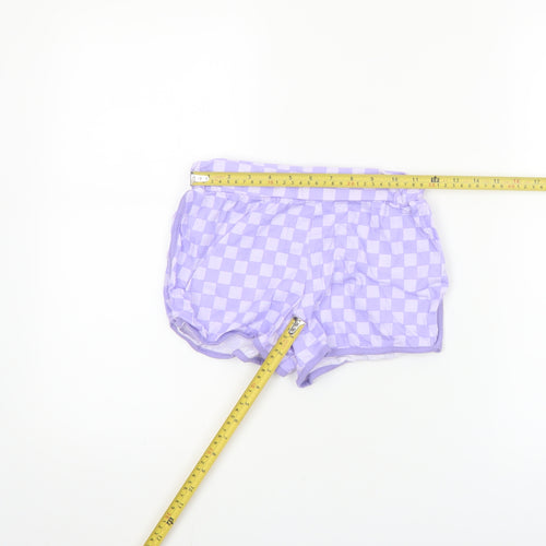 Dunnes Stores Girls Purple Check Cotton Hot Pants Shorts 9-10 Years