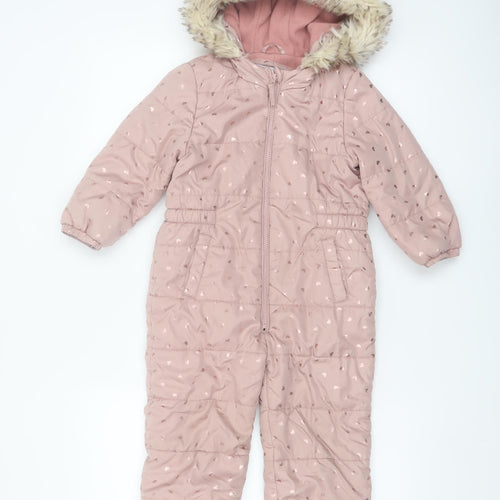 Tu Girls Pink Hooded Faux Fur Trim Puffer Snowsuit 3-4 Years Winter Warm