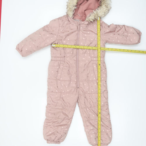 Tu Girls Pink Hooded Faux Fur Trim Puffer Snowsuit 3-4 Years Winter Warm