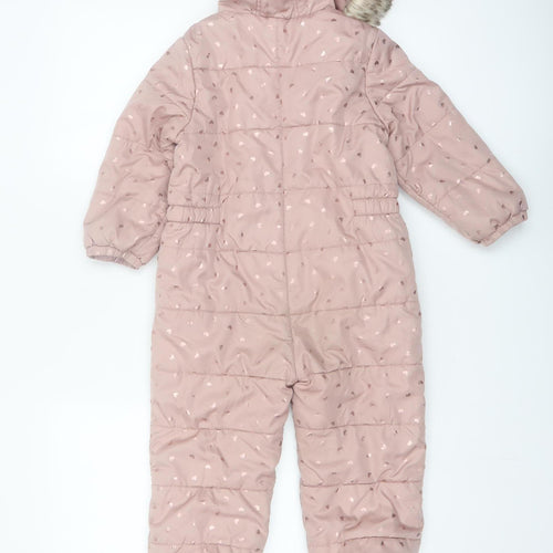 Tu Girls Pink Hooded Faux Fur Trim Puffer Snowsuit 3-4 Years Winter Warm