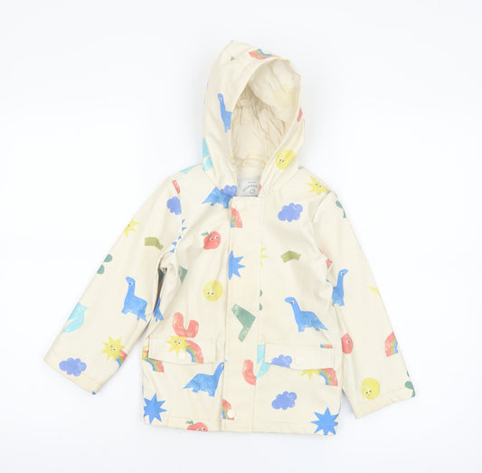 George Girls Beige Dinosaur Print Hooded Rain Coat 2-3 Years