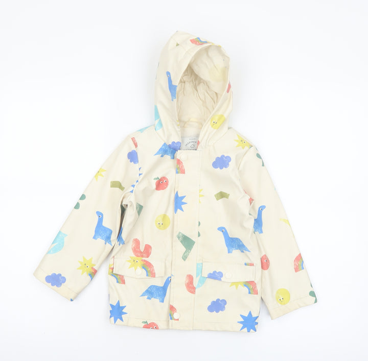George Girls Beige Dinosaur Print Hooded Rain Coat 2-3 Years