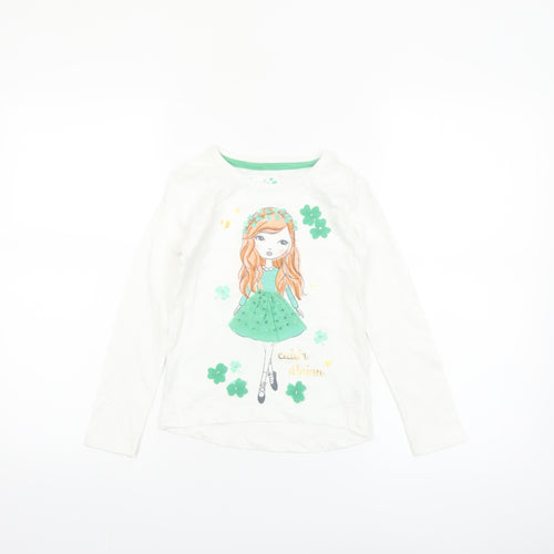 St. Bernard Girls White Graphic Long Sleeve Cotton T-Shirt Age 6
