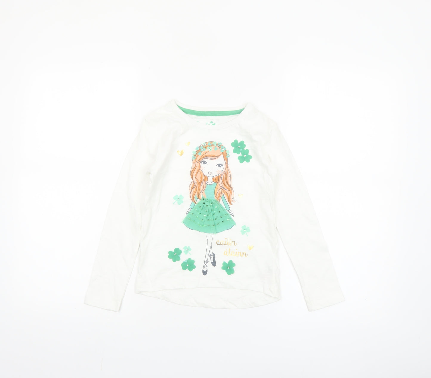 St. Bernard Girls White Graphic Long Sleeve Cotton T-Shirt Age 6