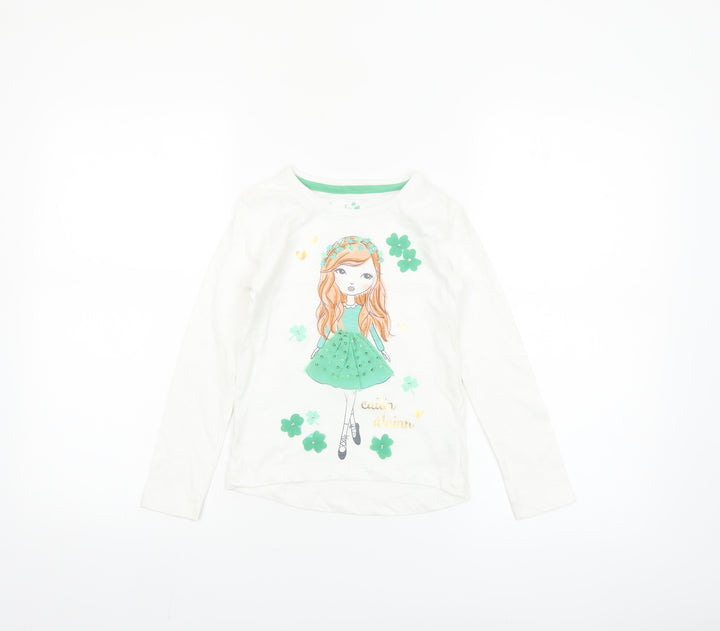 St. Bernard Girls White Graphic Long Sleeve Cotton T-Shirt Age 6