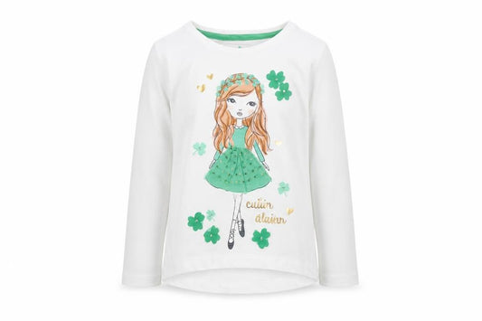 St. Bernard Girls White Graphic Long Sleeve Cotton T-Shirt Age 6