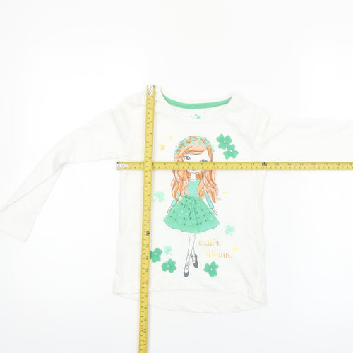 St. Bernard Girls White Graphic Long Sleeve Cotton T-Shirt Age 6