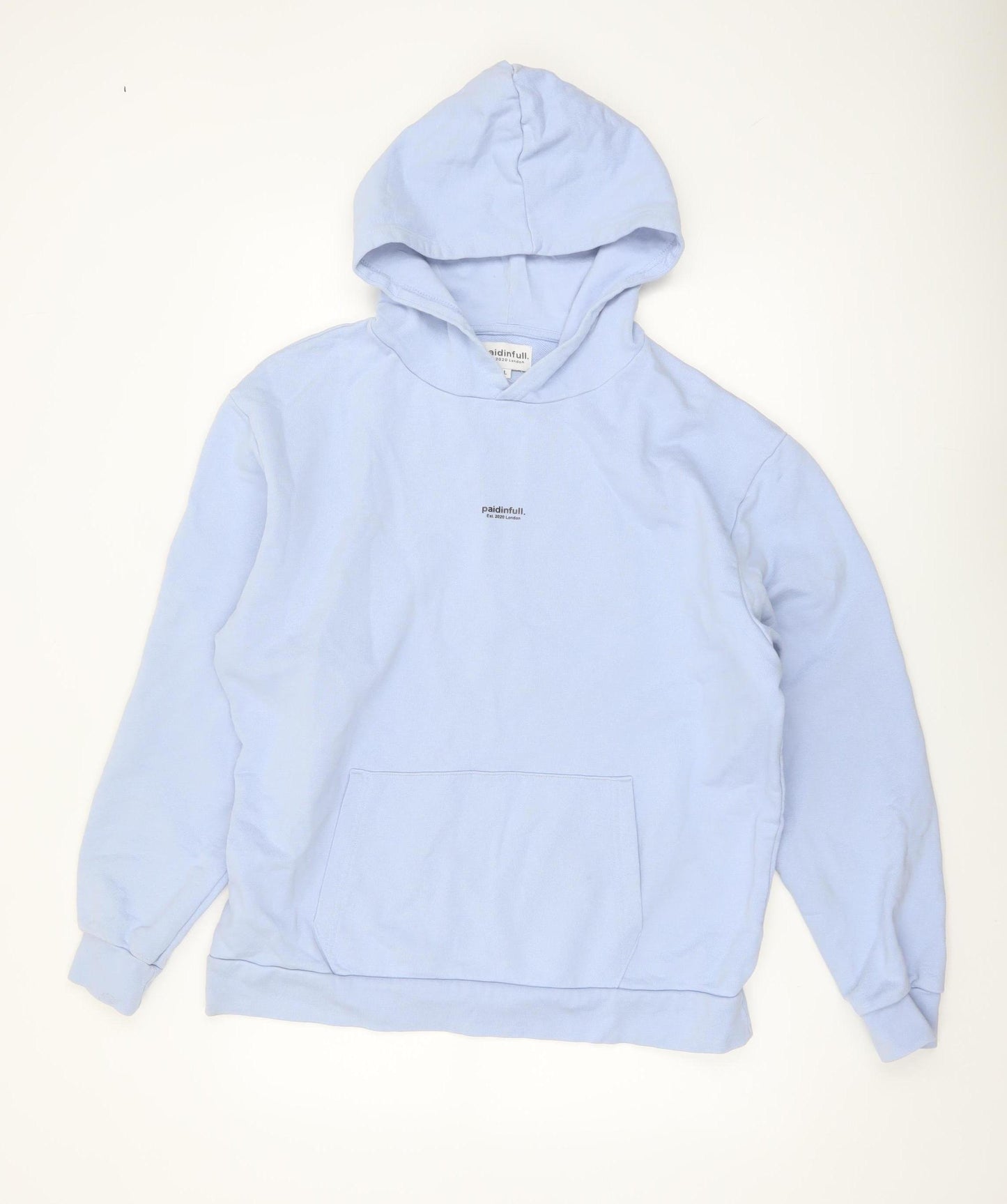 Paidinfull Men’s Blue Pullover Hoodie L Regular Cotton Logo