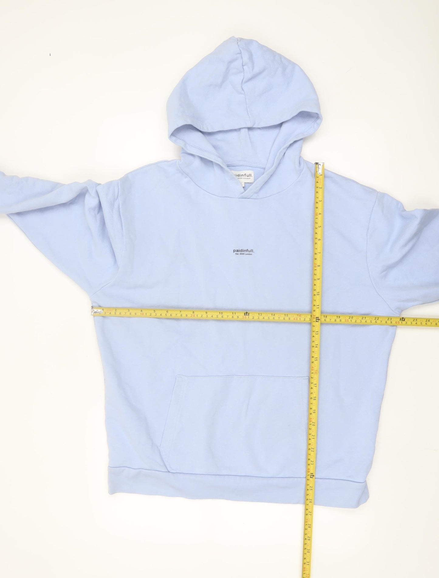Paidinfull Men’s Blue Pullover Hoodie L Regular Cotton Logo