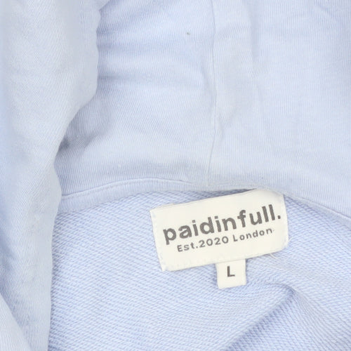 Paidinfull Men’s Blue Pullover Hoodie L Regular Cotton Logo