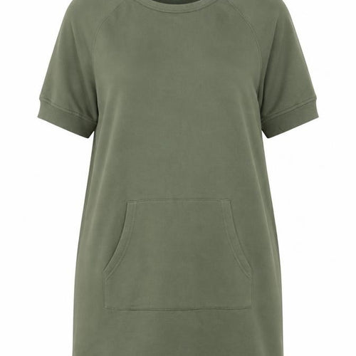 Baukjen Women Khaki Green Short Sleeve Pullover Sweatshirt Tunic UK 12