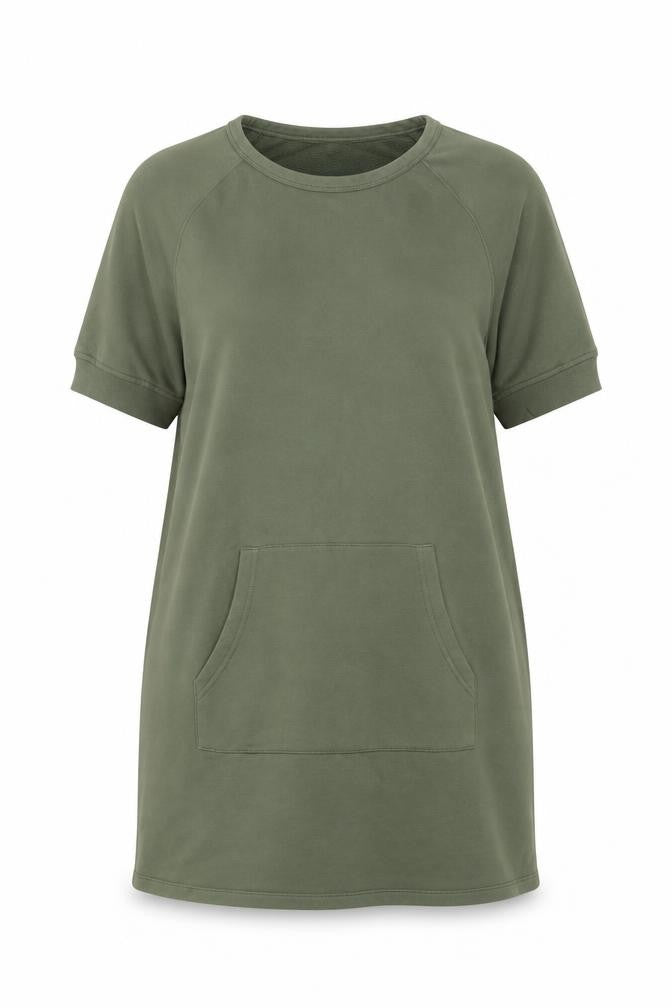 Baukjen Women Khaki Green Short Sleeve Pullover Sweatshirt Tunic UK 12