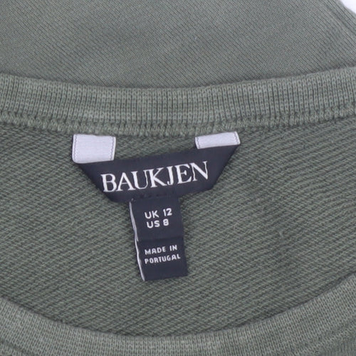 Baukjen Women Khaki Green Short Sleeve Pullover Sweatshirt Tunic UK 12