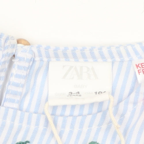 Zara Girls Multicoloured Embroidered Cotton Tunic Blouse 3-4 Years