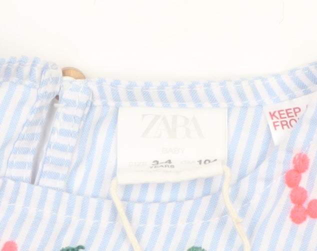 Zara Girls Multicoloured Embroidered Cotton Tunic Blouse 3-4 Years