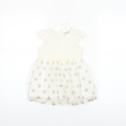 Visara Girls Ivory Gold Polka Dot Tutu Dress 9-12 Months Party Wear