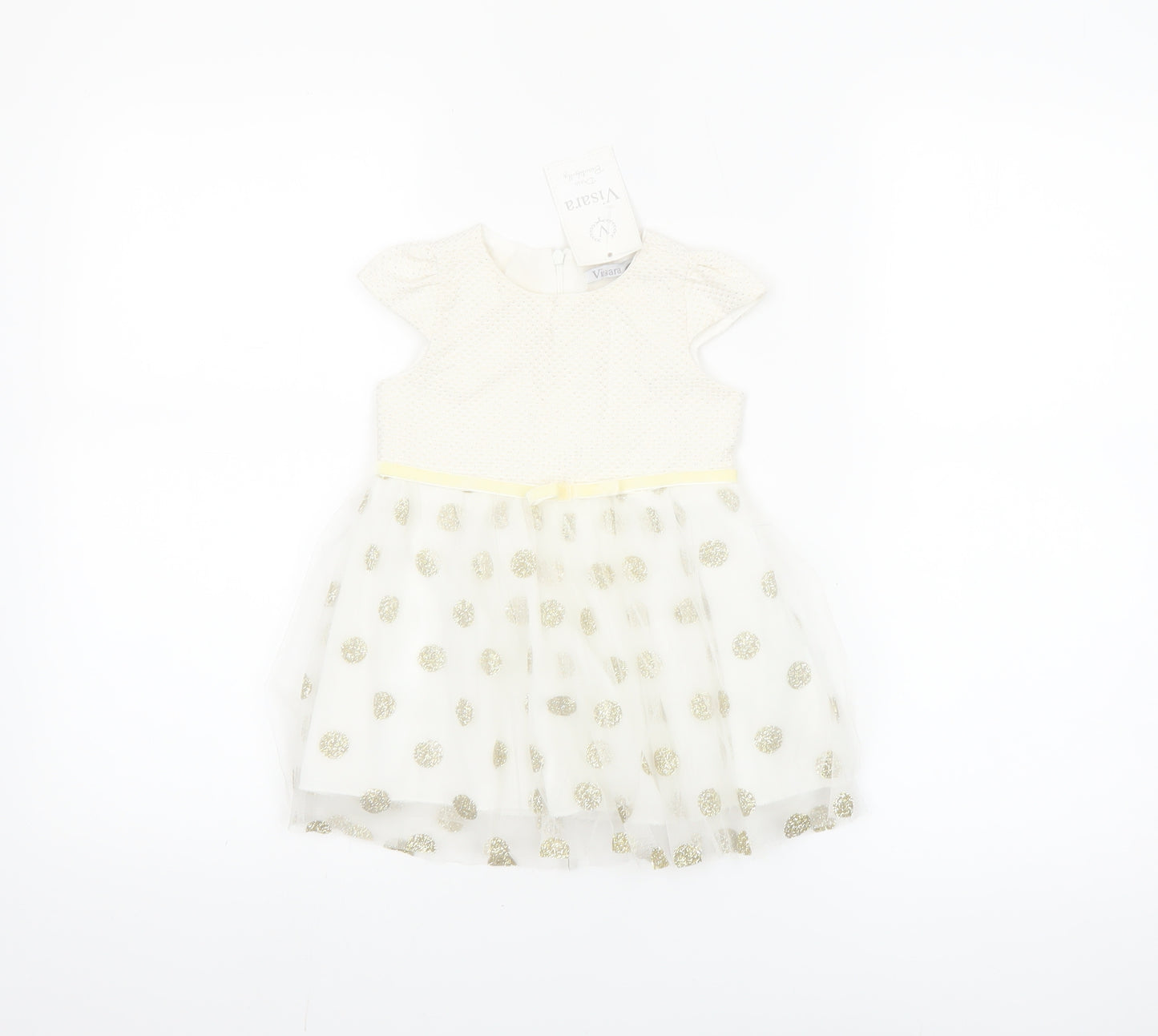 Visara Girls Ivory Gold Polka Dot Tutu Dress 9-12 Months Party Wear