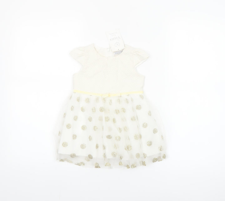 Visara Girls Ivory Gold Polka Dot Tutu Dress 9-12 Months Party Wear