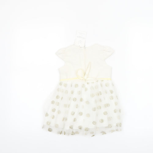 Visara Girls Ivory Gold Polka Dot Tutu Dress 9-12 Months Party Wear