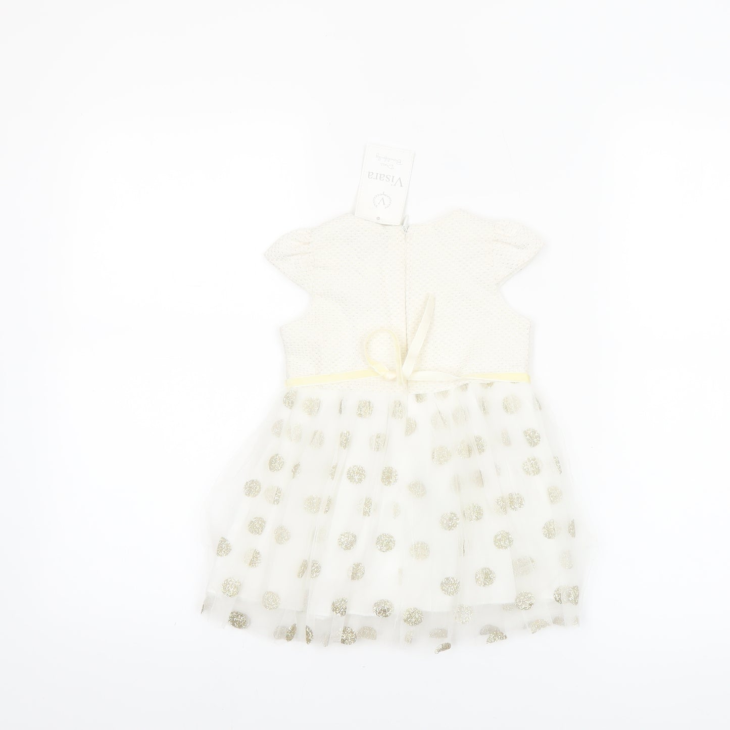 Visara Girls Ivory Gold Polka Dot Tutu Dress 9-12 Months Party Wear