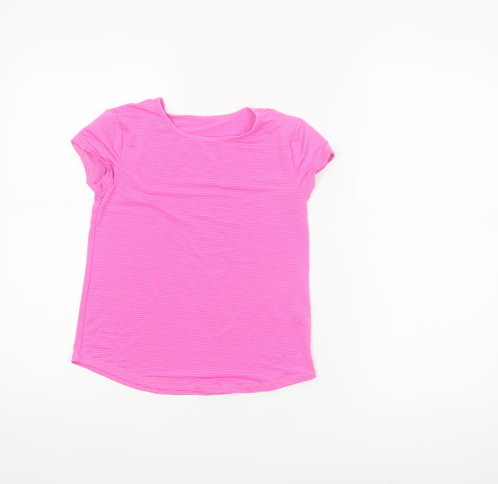 St. Bernard Girls Pink Striped Short Sleeve T-Shirt Age 7-8 Years Polyester Blend