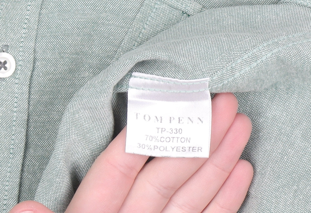 Tom Penn Men's Green Long Sleeve Button-Down Casual Shirt L