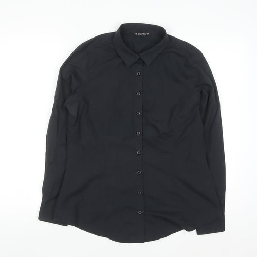 Dunnes Stores Women's Black Long Sleeve Cotton Blend Button-Up Shirt Size 12