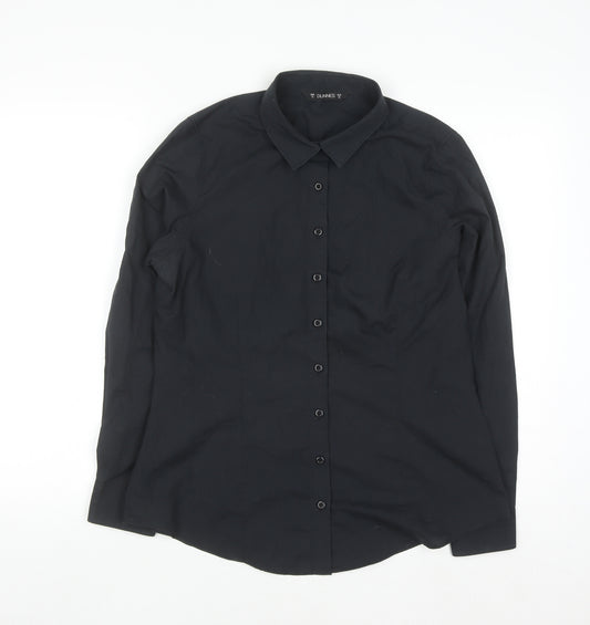 Dunnes Stores Women's Black Long Sleeve Cotton Blend Button-Up Shirt Size 12