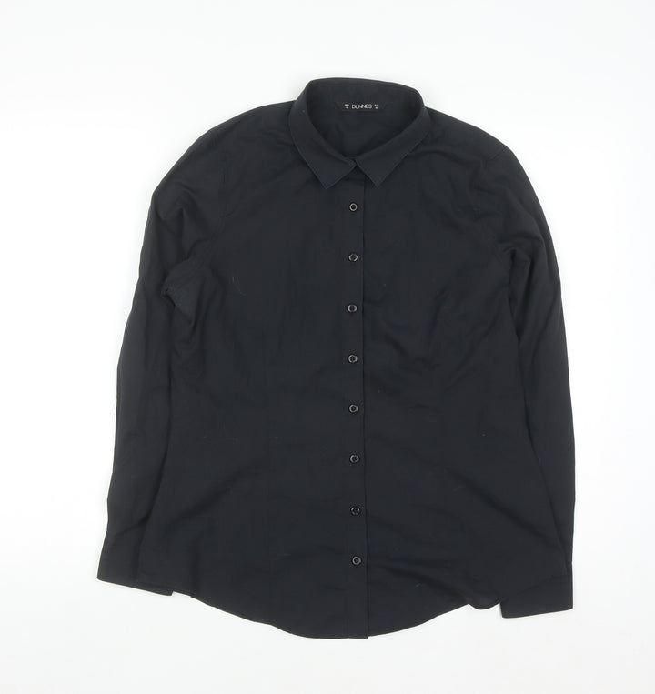 Dunnes Stores Women's Black Long Sleeve Cotton Blend Button-Up Shirt Size 12