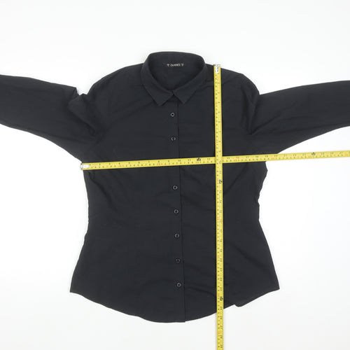 Dunnes Stores Women's Black Long Sleeve Cotton Blend Button-Up Shirt Size 12