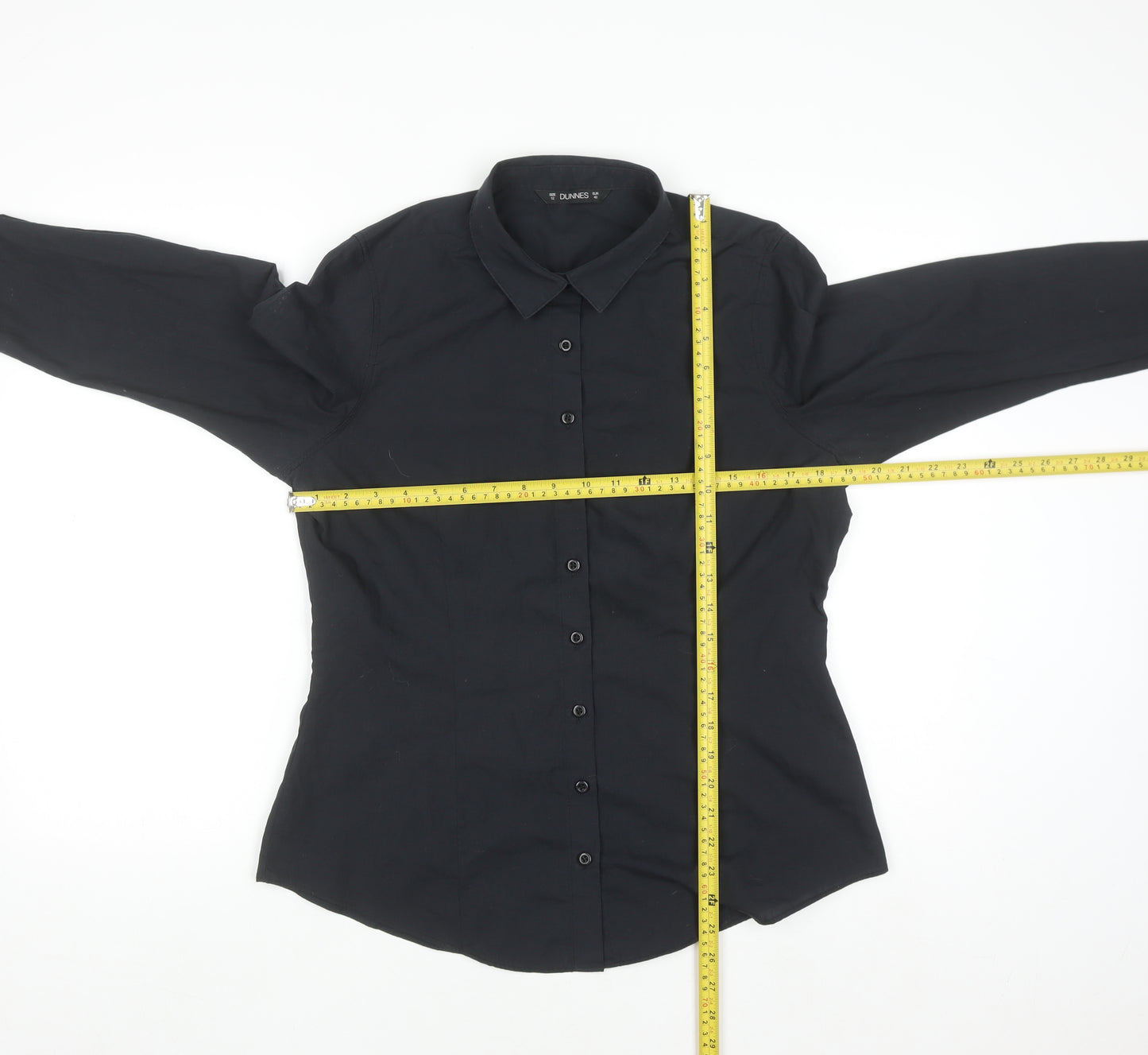 Dunnes Stores Women's Black Long Sleeve Cotton Blend Button-Up Shirt Size 12