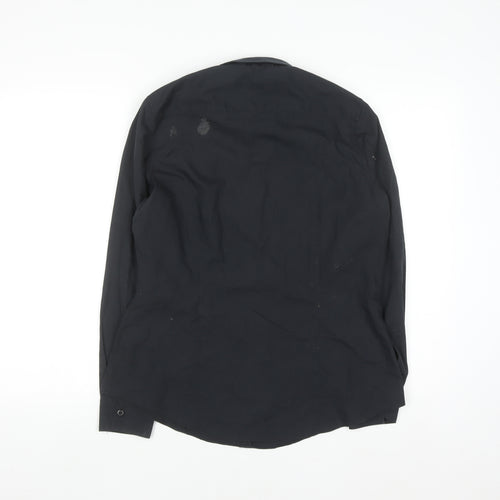 Dunnes Stores Women's Black Long Sleeve Cotton Blend Button-Up Shirt Size 12