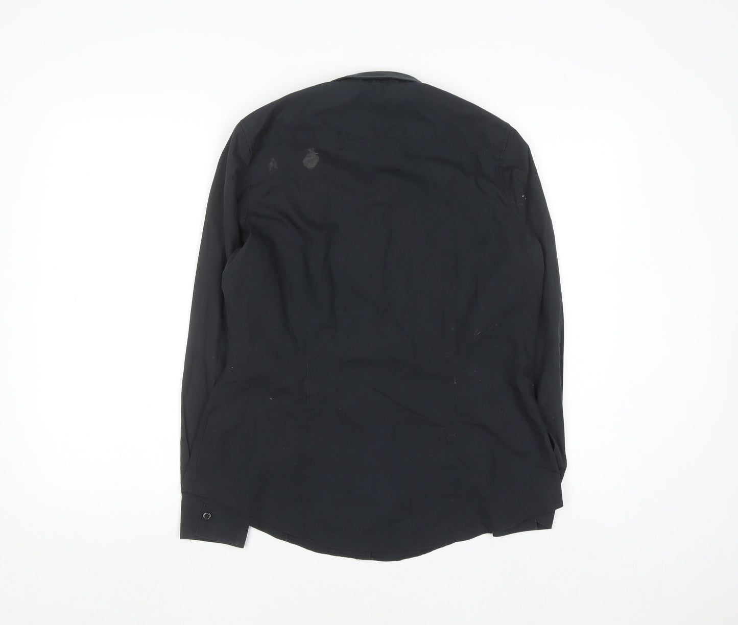 Dunnes Stores Women's Black Long Sleeve Cotton Blend Button-Up Shirt Size 12