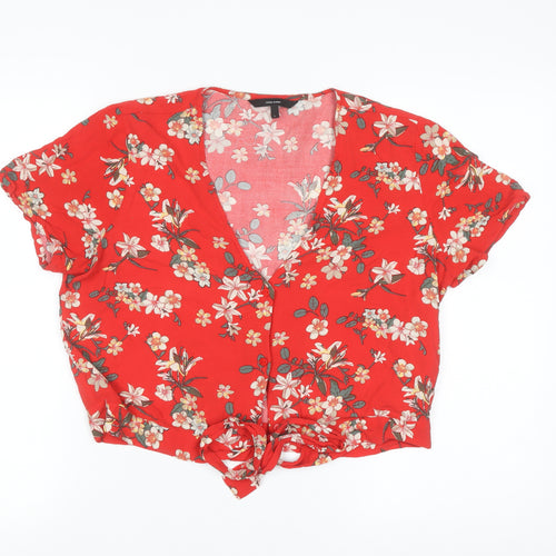 Vero Moda Women's Red Floral Cropped Blouse Size L