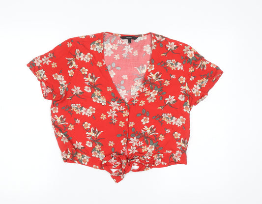 Vero Moda Women's Red Floral Cropped Blouse Size L