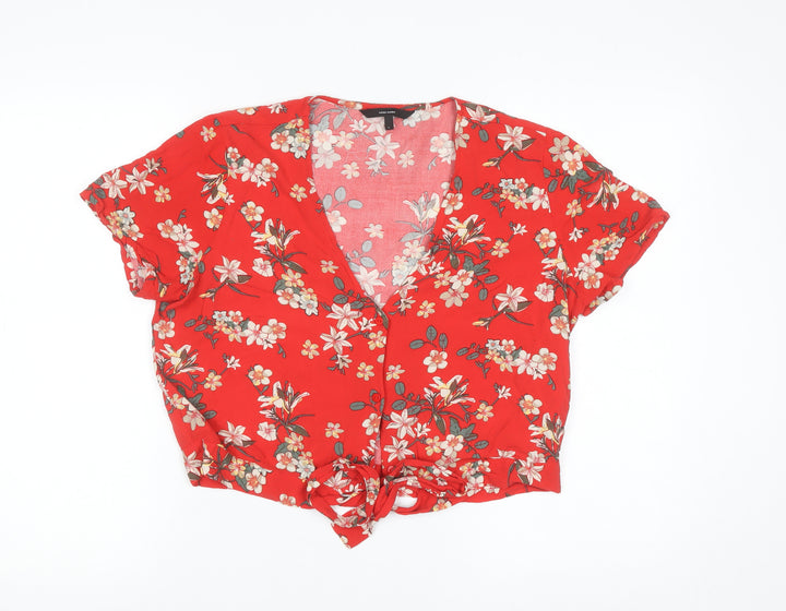 Vero Moda Women's Red Floral Cropped Blouse Size L
