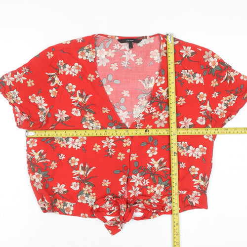 Vero Moda Women's Red Floral Cropped Blouse Size L