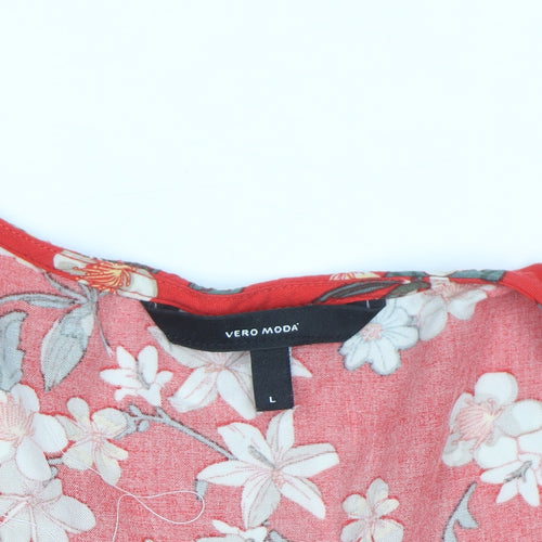 Vero Moda Women's Red Floral Cropped Blouse Size L