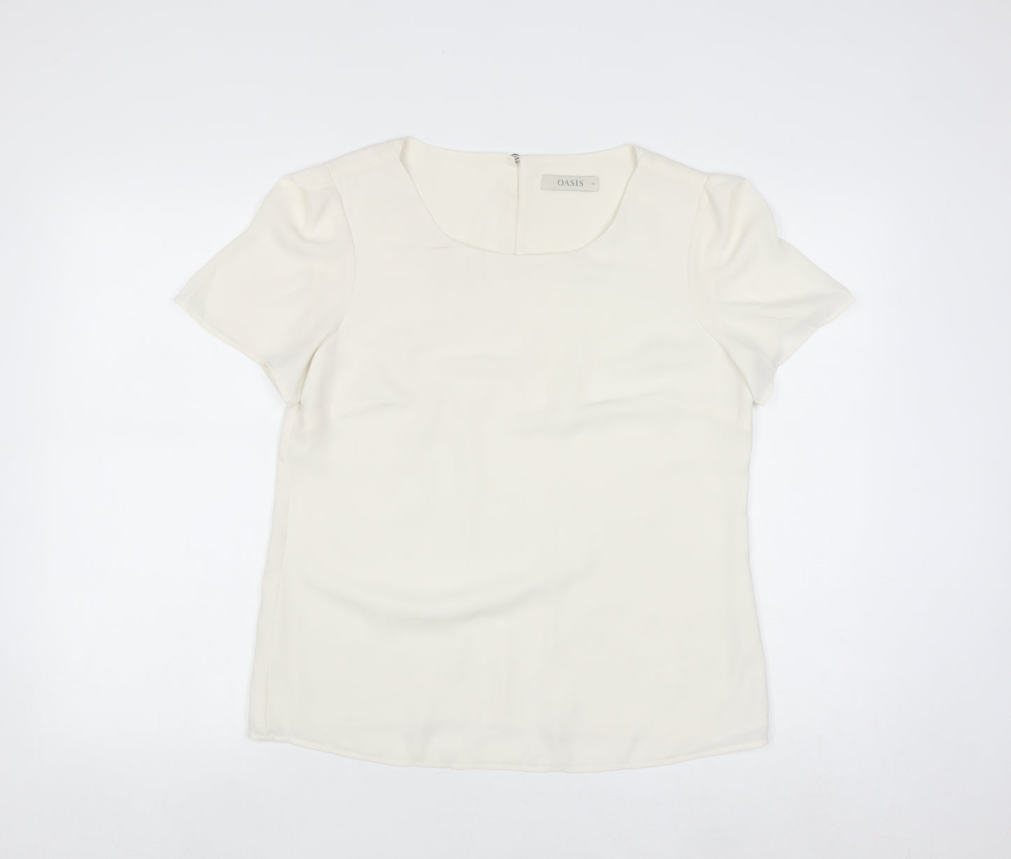 Oasis Women Ivory Short Sleeve Woven Blouse Size 12