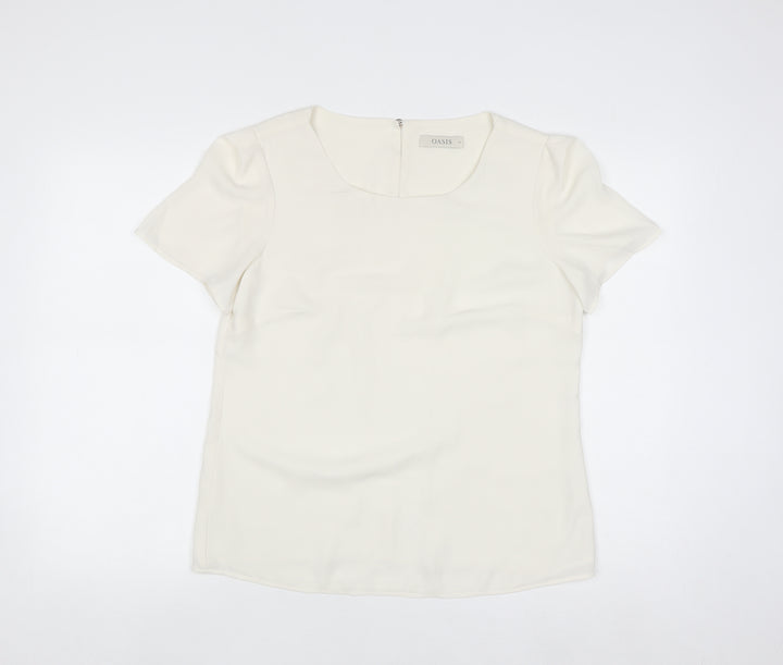 Oasis Women Ivory Short Sleeve Woven Blouse Size 12
