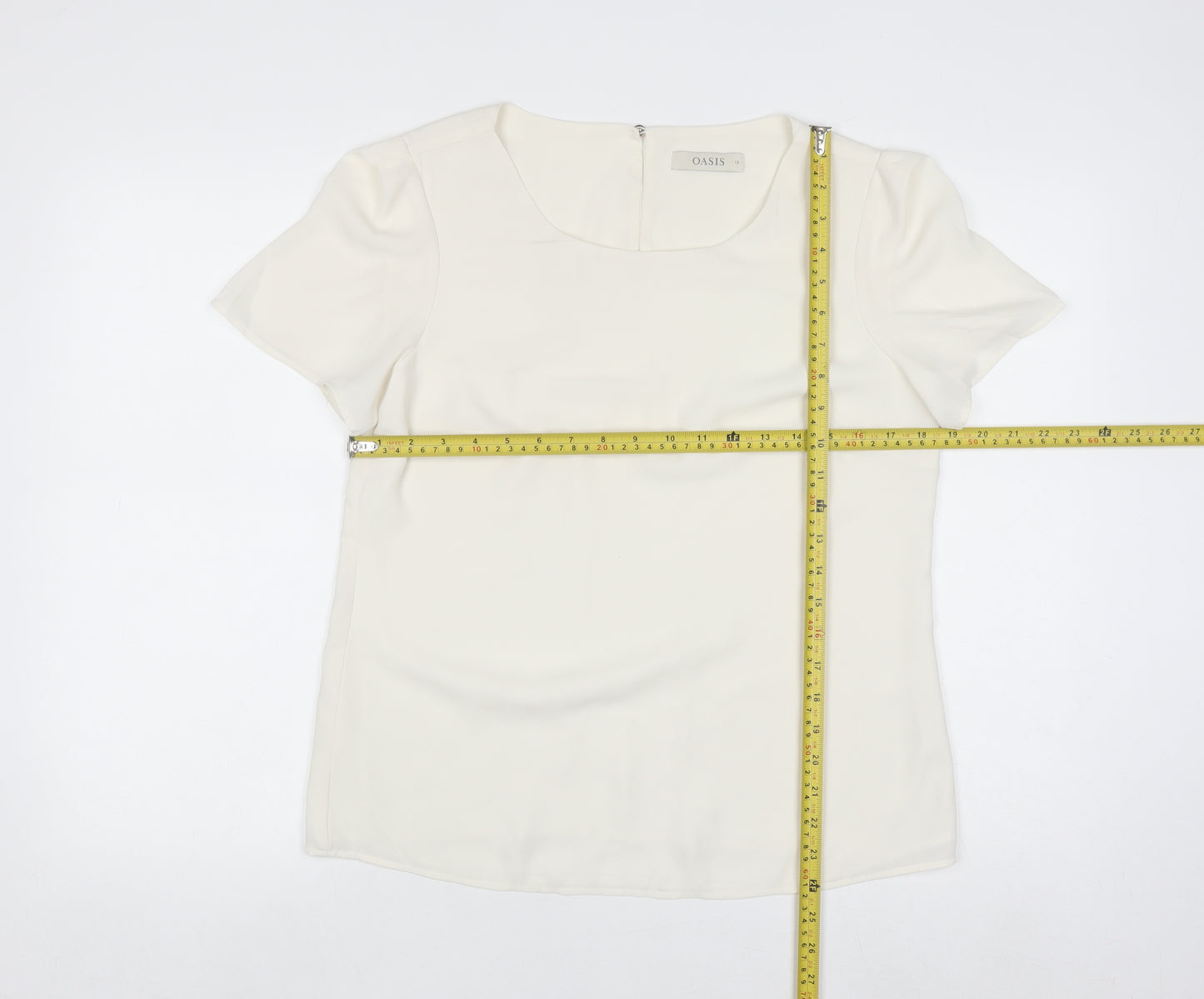 Oasis Women Ivory Short Sleeve Woven Blouse Size 12