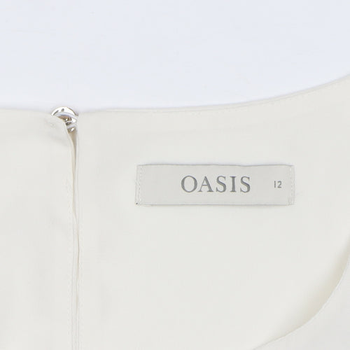 Oasis Women Ivory Short Sleeve Woven Blouse Size 12