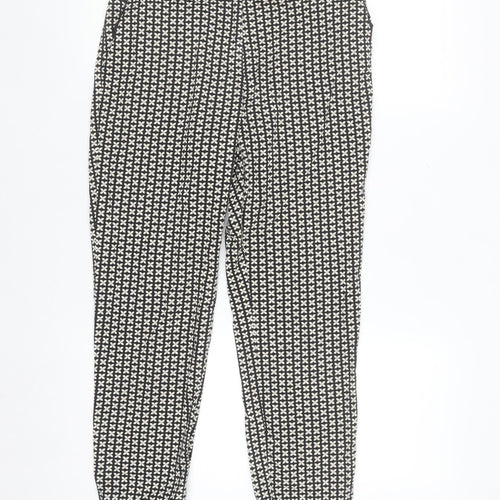 Oasis Women Black & White Patterned Cotton Stretch Slim Trousers Size 8