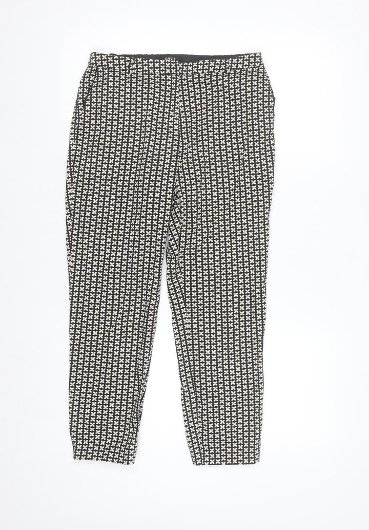 Oasis Women Black & White Patterned Cotton Stretch Slim Trousers Size 8